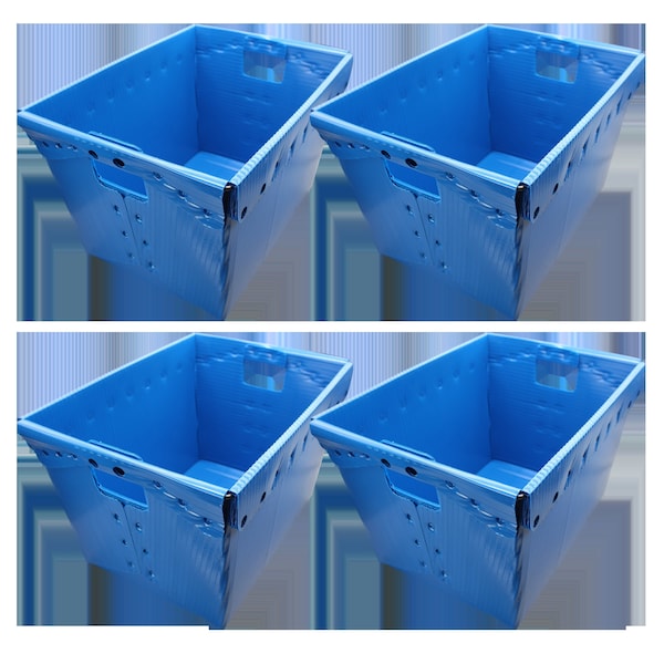 Flipside Corrugated Postal Storage Tote, 18-1/4 in L x 13-1/4 in W x 11-3/5 in H, Blue, Plastic, 4 PK 40162 - main